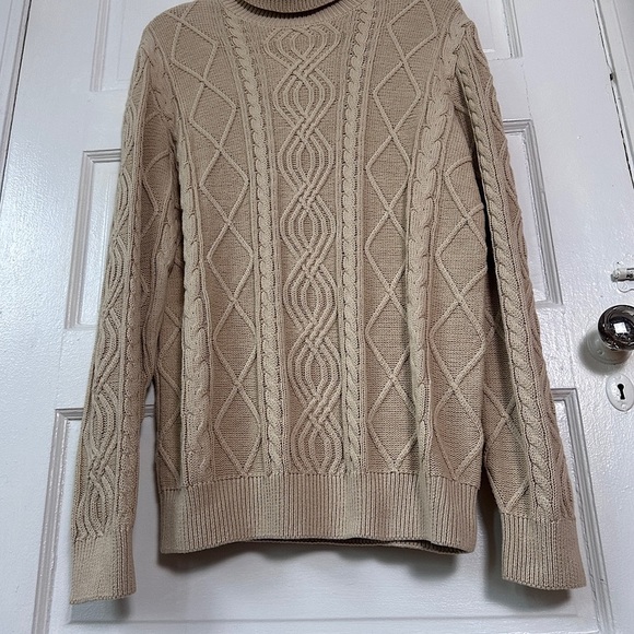 John Blair Sweater Sz M Chunky Cable Knit Fisherman Turtleneck Cotton Neutral - Picture 5 of 13